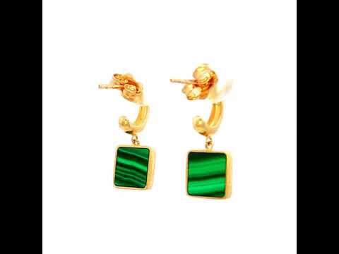 Square Drop Malachite Earring in Yellow Gold