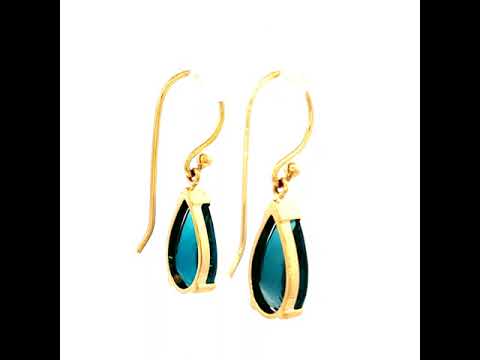 London Blue Tear Drop Earrings in Yellow Gold