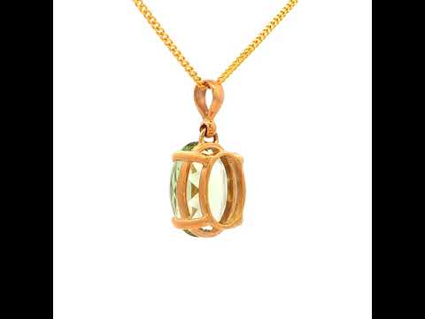 Oval Faceted Green Amethyst Pendant in Yellow Gold