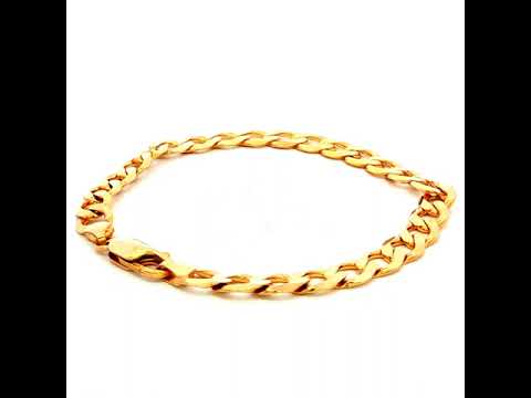 Solid Lightweight Flat Curb Bracelet in Yellow Gold