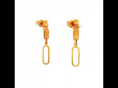 Flat Bar/Paper Clip Drop Earrings in Yellow Gold