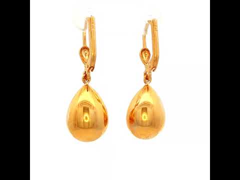 Teardrop Shaped Drop Earrings in Yellow Gold