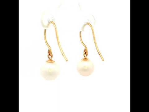 White Velvet Hook Earrings in Yellow Gold