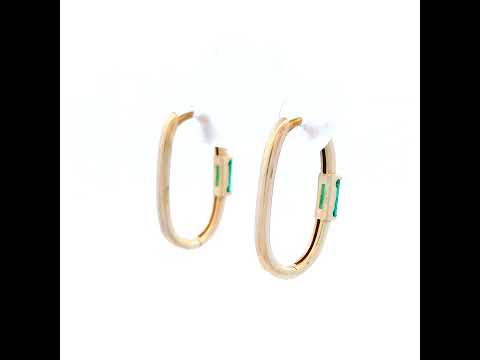 Emerald in a Paperclip Huggie Earrings