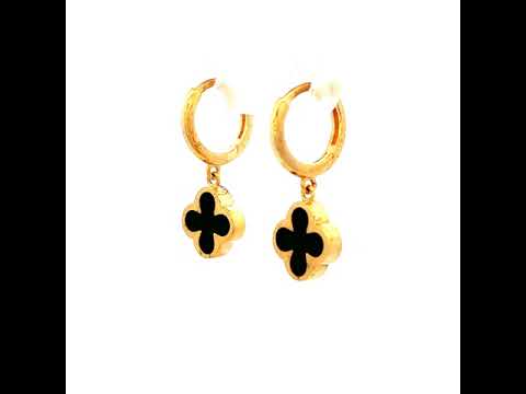 Clover Huggie Drop Earrings in Yellow Gold