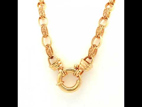 Solid Oval Filigree Belcher Necklace in Yellow Gold