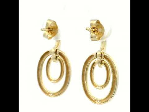 Diamond Double Circle Drop Earrings Set in Yellow Gold