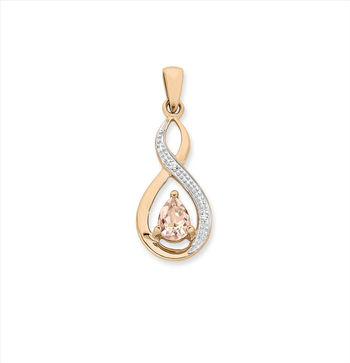 9ct Rose Gold Morganite &amp; Diamond Pendant