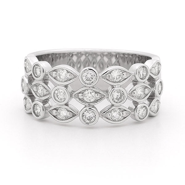 Diamond Bezel and Bead Set Diamond Dress Ring in 9ct White Gold