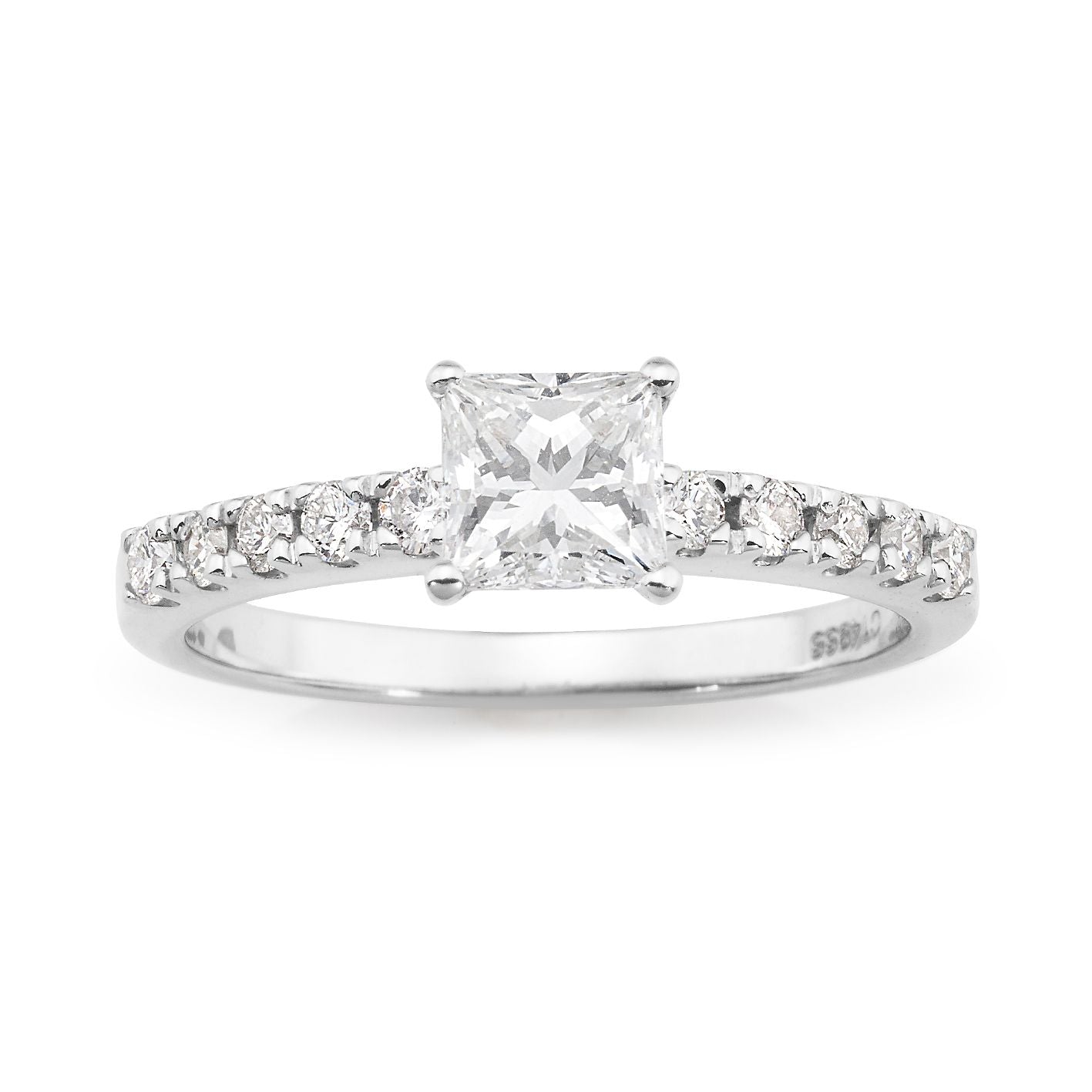 18ct Diamond Bead Set Shoulder Stone Engagement Ring