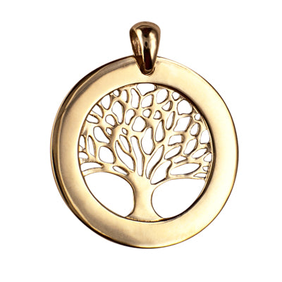 9 Carat Gold Tree Of Life Circular Disc Pendant