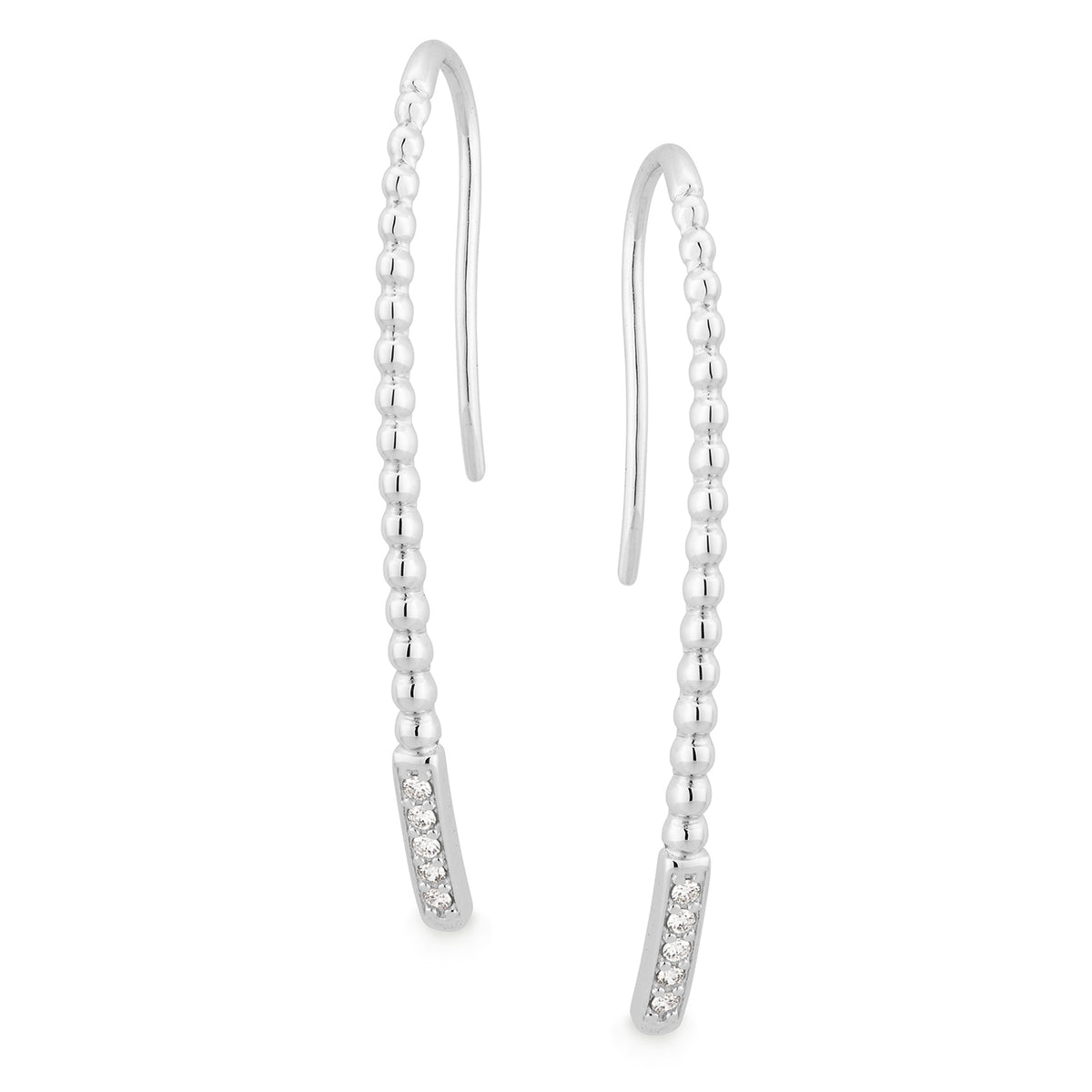 Diamond Bead Set Shepherd Hook Earring in 9 Carat White Gold