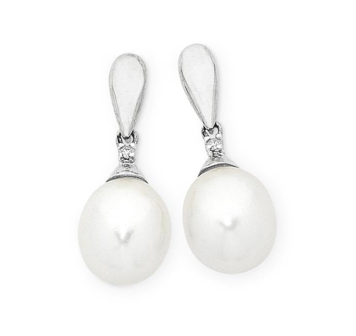 Freshwater and Pearl Diamond Set Drop Earrings in White Gold