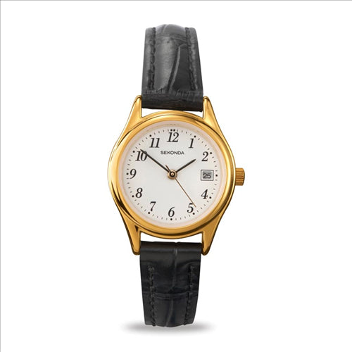 Sekonda 25mm Gold Watch with Black Leather Watch