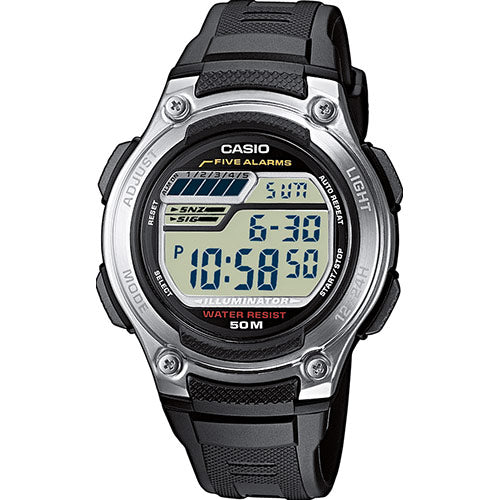 Casio 5 Alarm Digital 50M WR Black Resin Watch