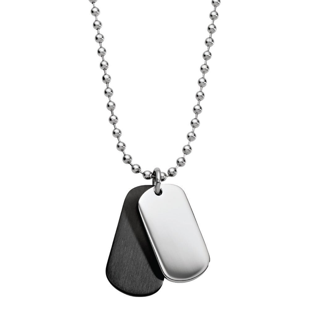 Stainless Steel 2 Tone Double Dog Tag On Ball Chain