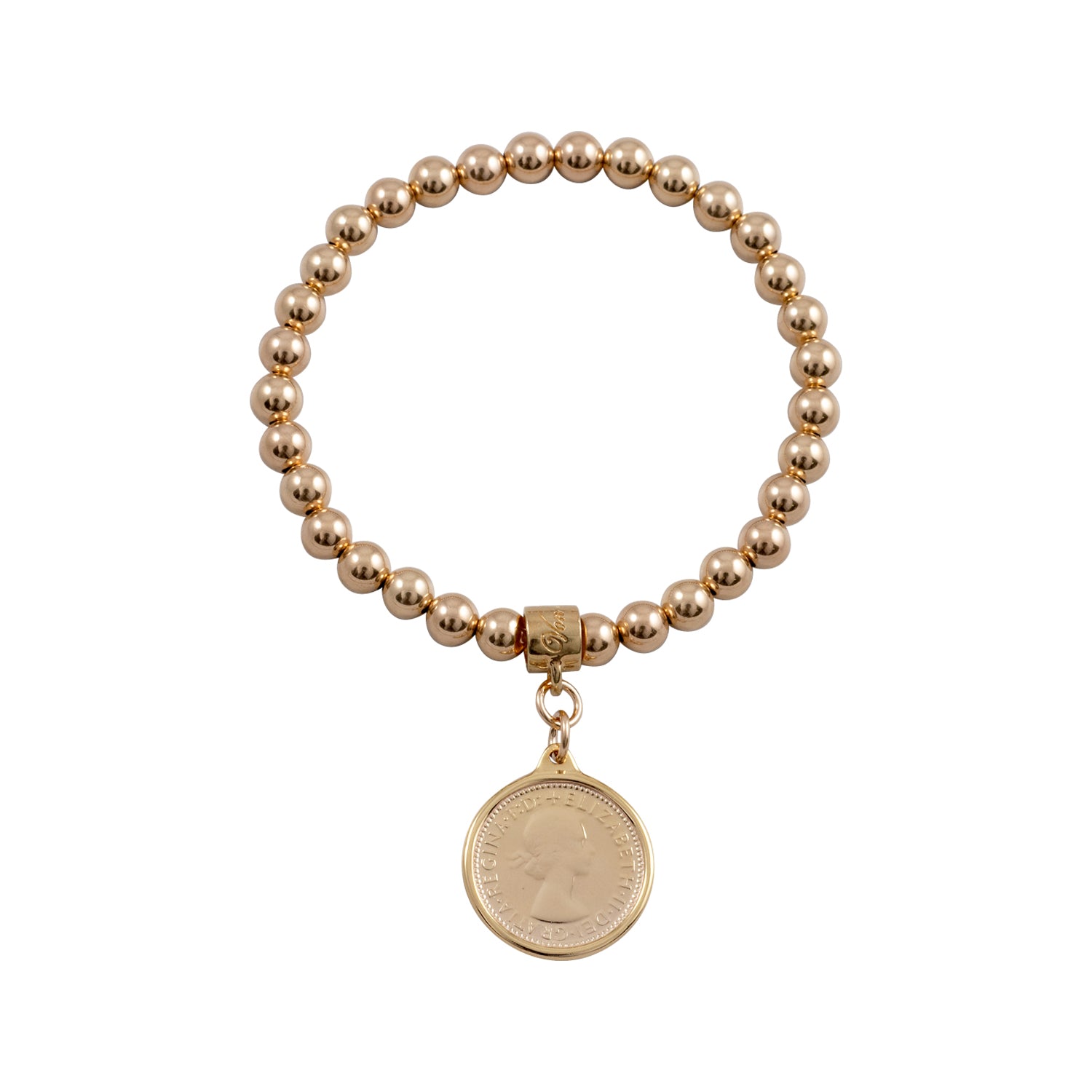 Gold Plated Strechty Bracelet With Authenthic Australian Sixpence Coin