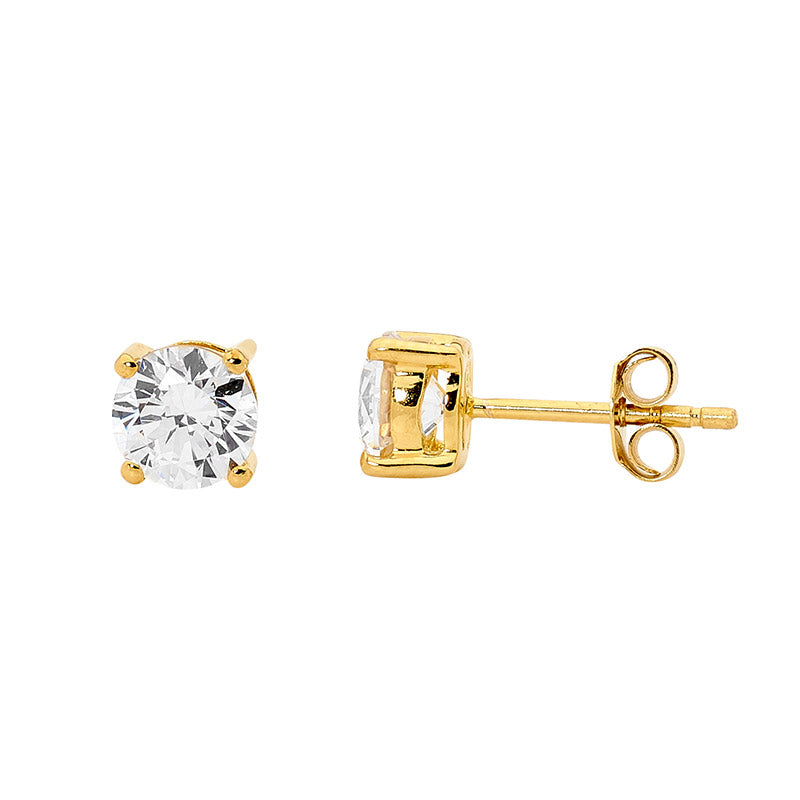 Gold Plated Sterling Silver Round Black Cubic Zirconia Claw Set Stud