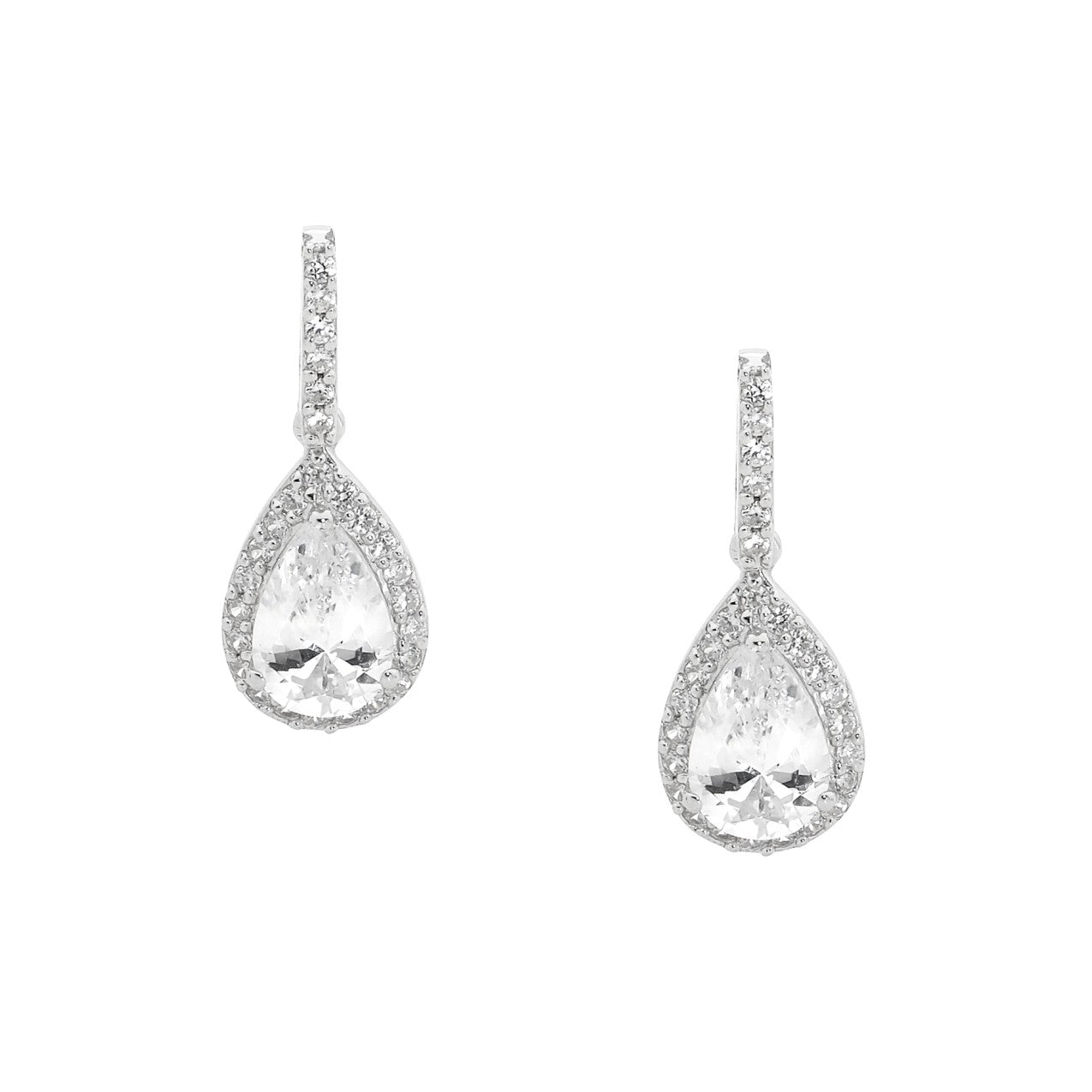 Sterling Silver Cubic Zirconia Pear Drop Earrings with Halo