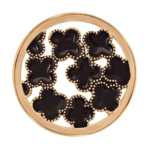 Nikki Lissoni Gold Plated Black Flowers 33mm Coin